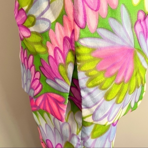 Vintage 60s Pink Purple Floral Hippie Short Sleeve Ruffled Pant Suit - XS/24" - Picture 5 of 16